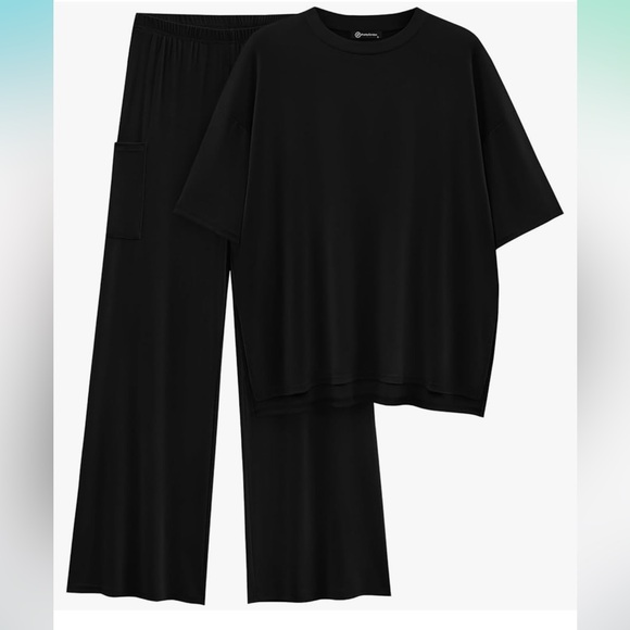 pretty garden Pants - Outfits Casual Short Sleeve Pullover Tops and Wide Leg Pants Lounge Set